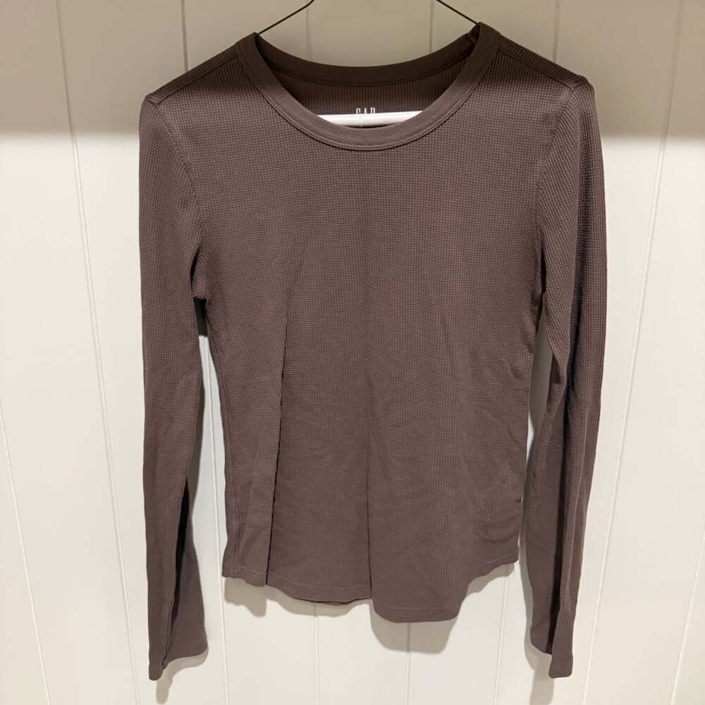 Gap Women's Brown Long Sleeve Waffle-Knit Thermal Top